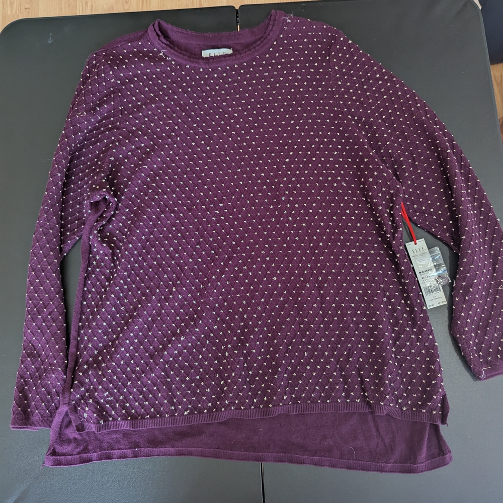 Elle Deep Purple Knit Top with White Details